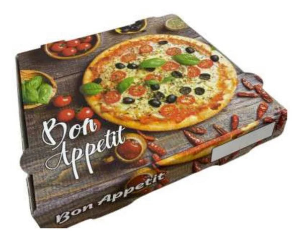 Pizzakarton 30x30x4cm „Bon Appetit“ – 100 Stück