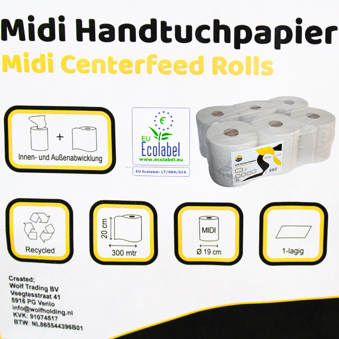 Handtuchrollen Midi-Rollen Recycling 1-lagig - 6 Stück