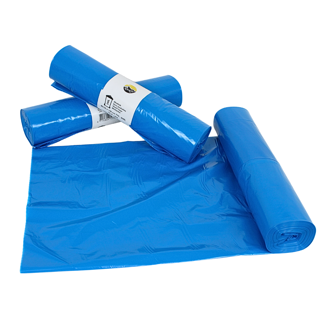 LDPE-Müllsäcke 65/25 x 140 cm Blau (240L) – Typ 70 (auf Rolle) – 100 Stück