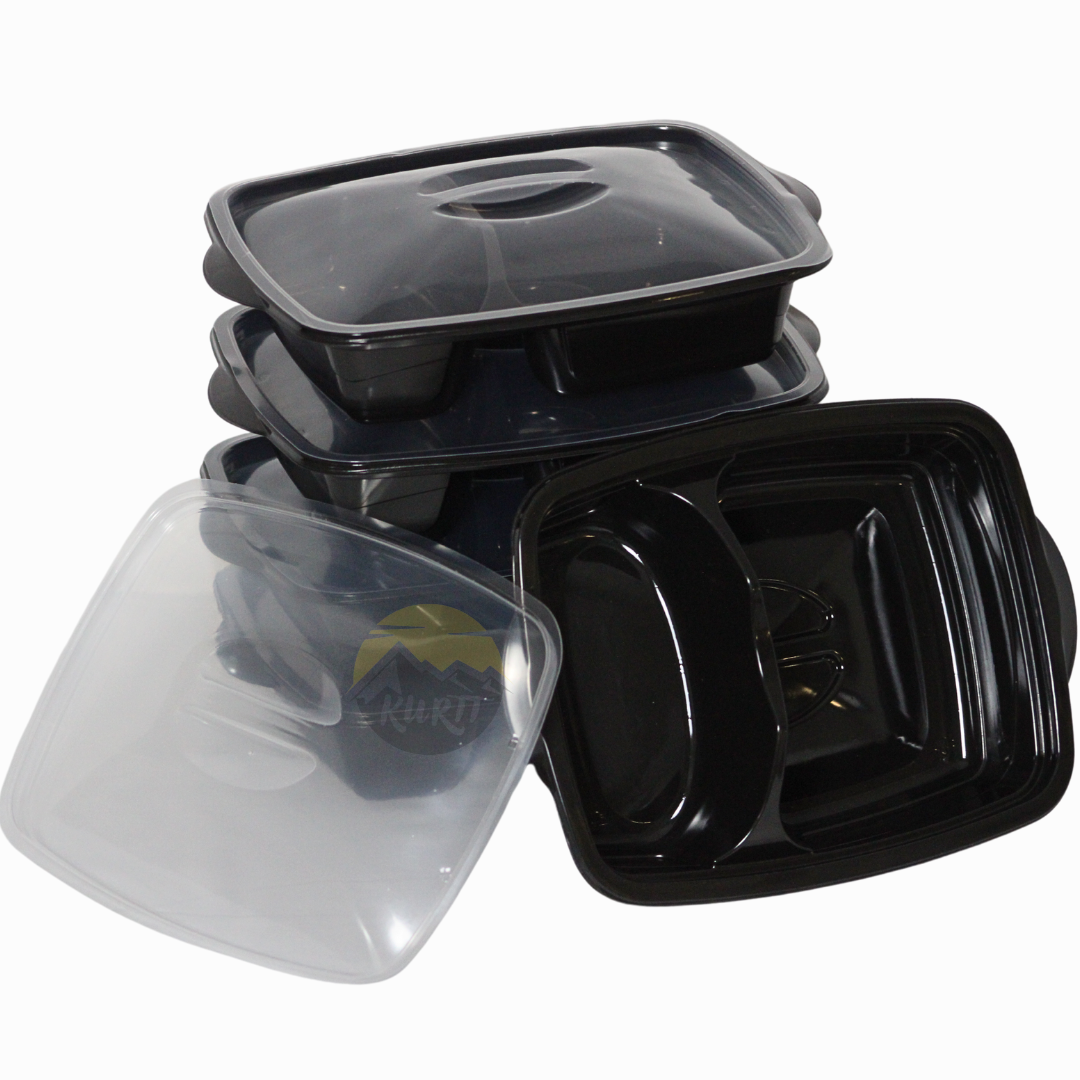 50 stück - 2 Fächer - Meal prep boxen - Prep meal schalen | Essensbox, Lunchbox, Mikrowellenbehälter mit Deckel schwarz