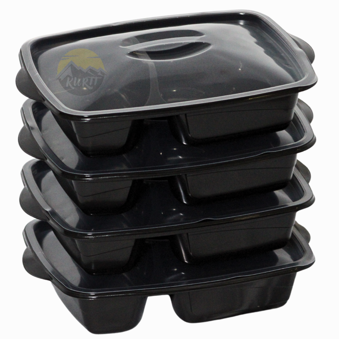 50 stück - 2 Fächer - Meal prep boxen - Prep meal schalen | Essensbox, Lunchbox, Mikrowellenbehälter mit Deckel schwarz