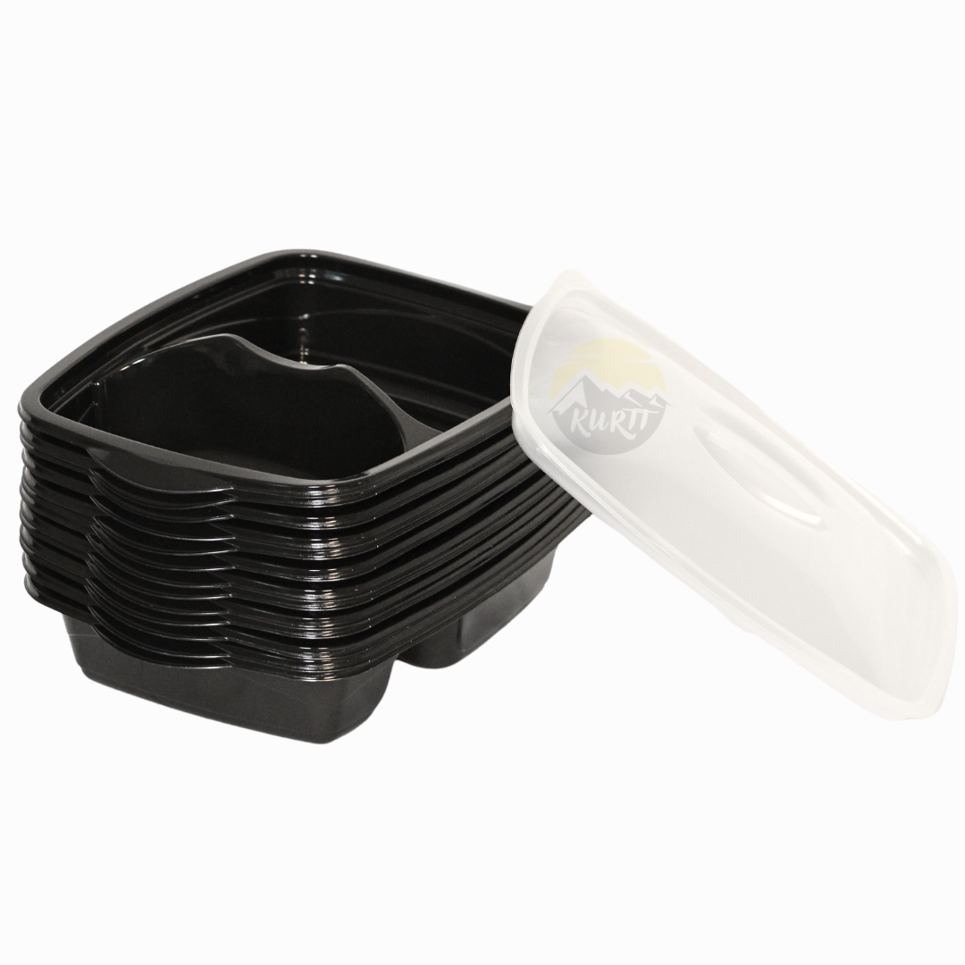 50 stück - 2 Fächer - Meal prep boxen - Prep meal schalen | Essensbox, Lunchbox, Mikrowellenbehälter mit Deckel schwarz