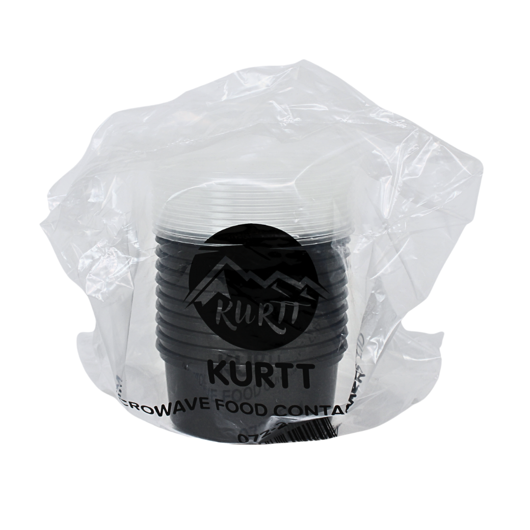Feinkostbecher 350ml Schwarz PP mit Deckel Transparent – 50 Stück | Kühlvitrine Traiteur Meal Prep Mikrowelle