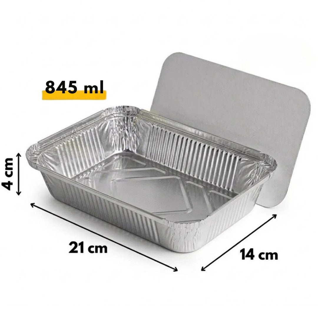 Aluschale 845L mit Deckel 21x14cm | 100 Stück | Lasagne Gratin Moussaka Cannelloni