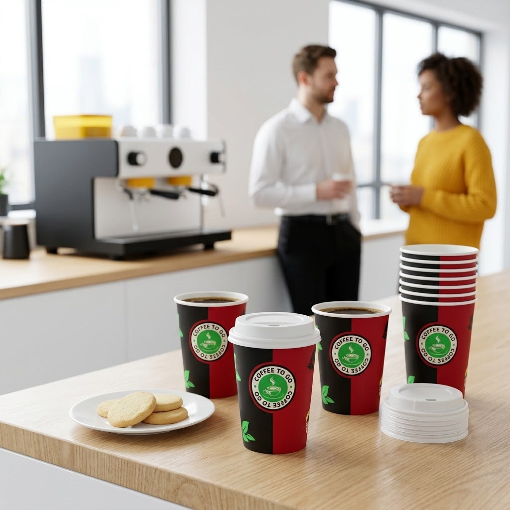 Rood-zwarte kartonnen koffiebeker van 8 oz
