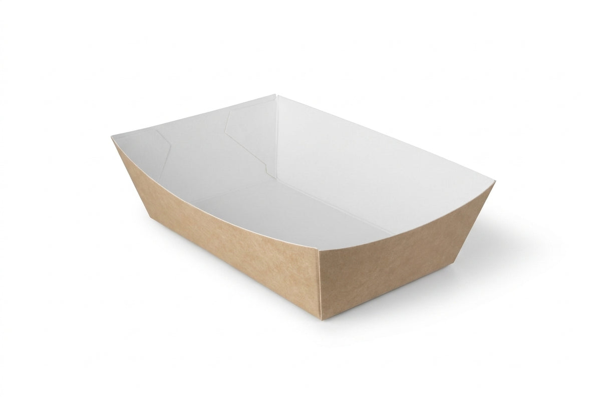 Frietbakjes, Snackbakje, A13 Karton Kraft/Wit – 130 × 78 × 43 mm