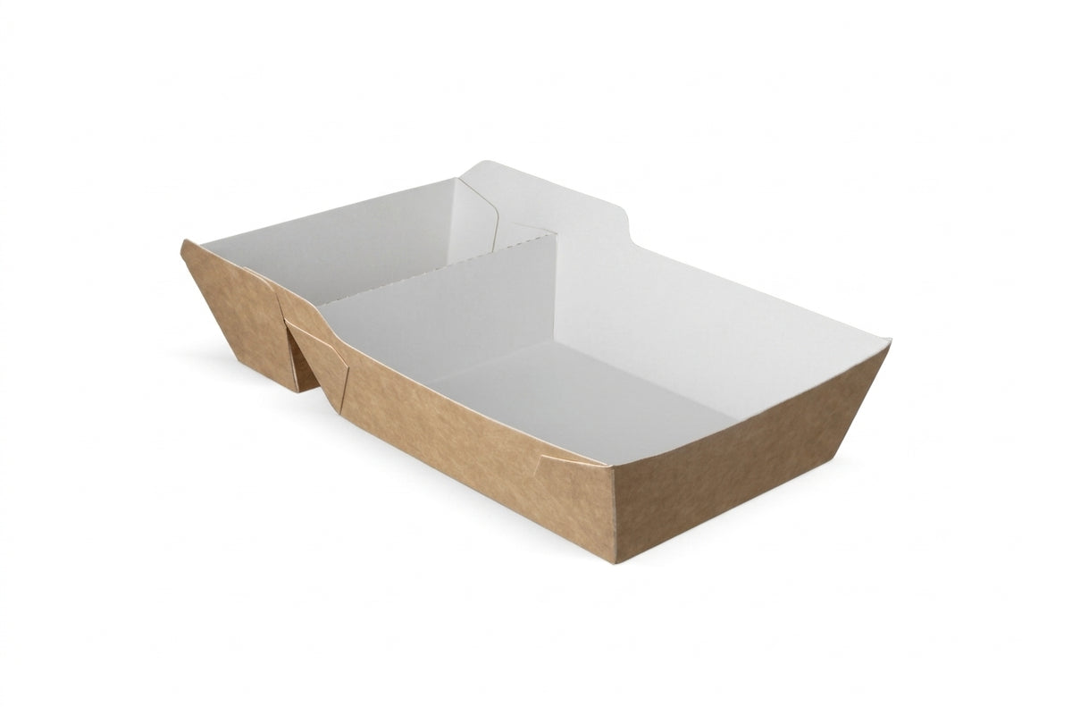Frietbakjes met Sausvak, Snackbakje, A20 (A14+1) Karton Kraft/Wit – 170 × 85 × 40 mm
