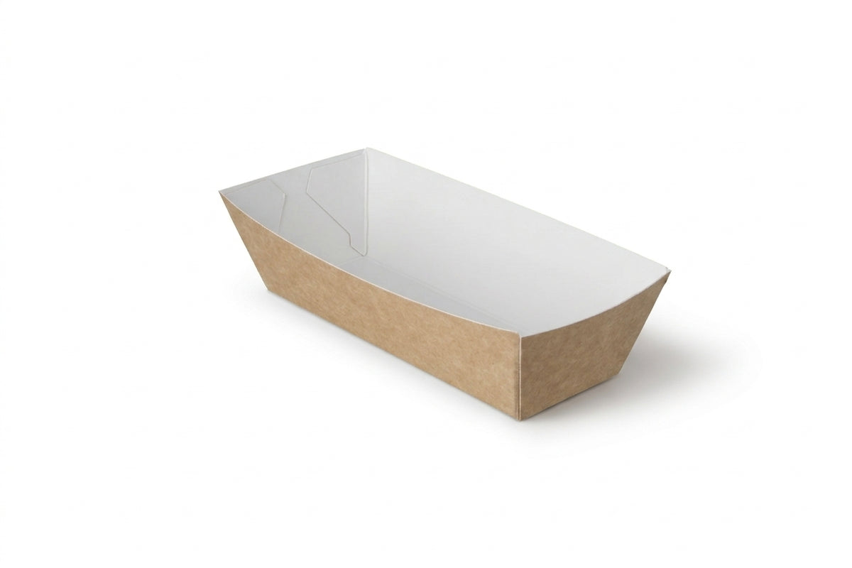 Kroketbakjes, Snackbakje A5 Karton Kraft/Wit – 114 × 39 × 35 mm