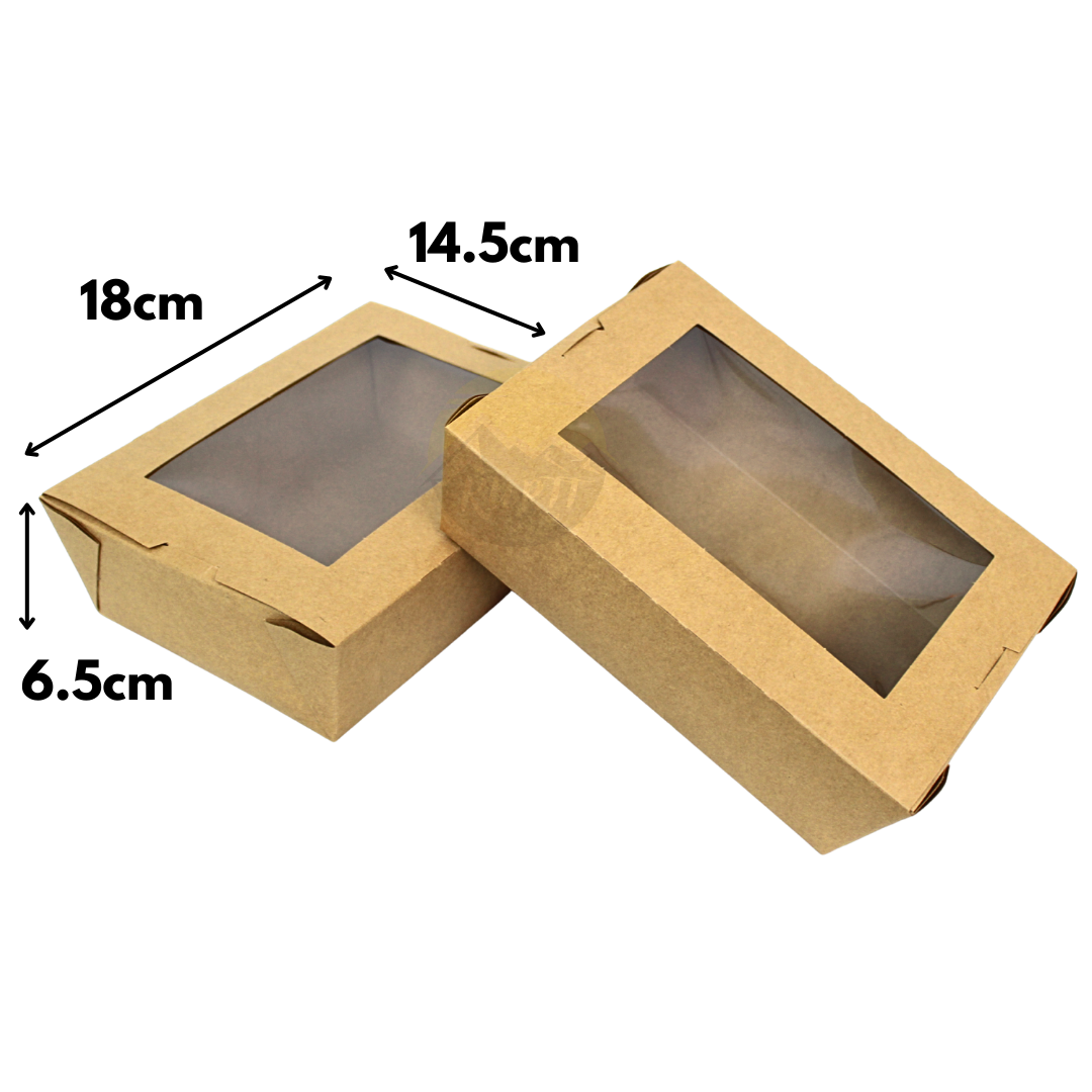 Catering boxes size M KRAFT with PLA window - 100 pieces
