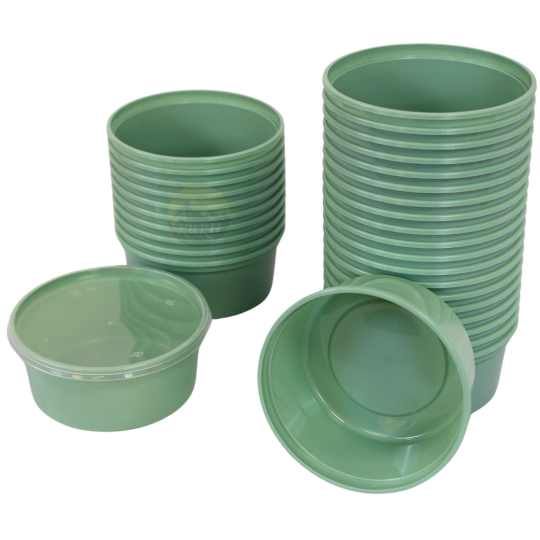 Mikrowellenbehälter mit Deckel Grün 350ML RUND – 50 Stück