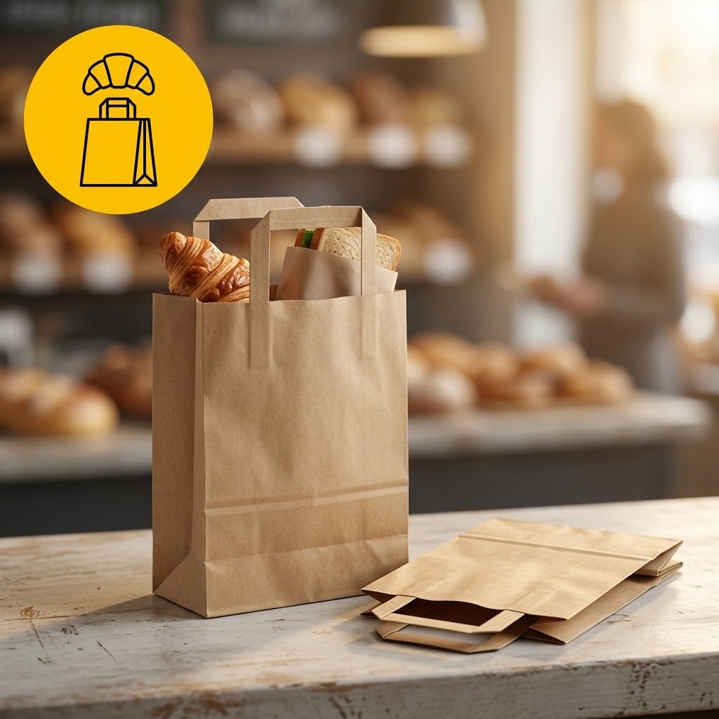 Papiertragetaschen Braun Flachhenkel 18x8x22cm – 50/100/250 Stück | Bäckerei Traiteur Take-away