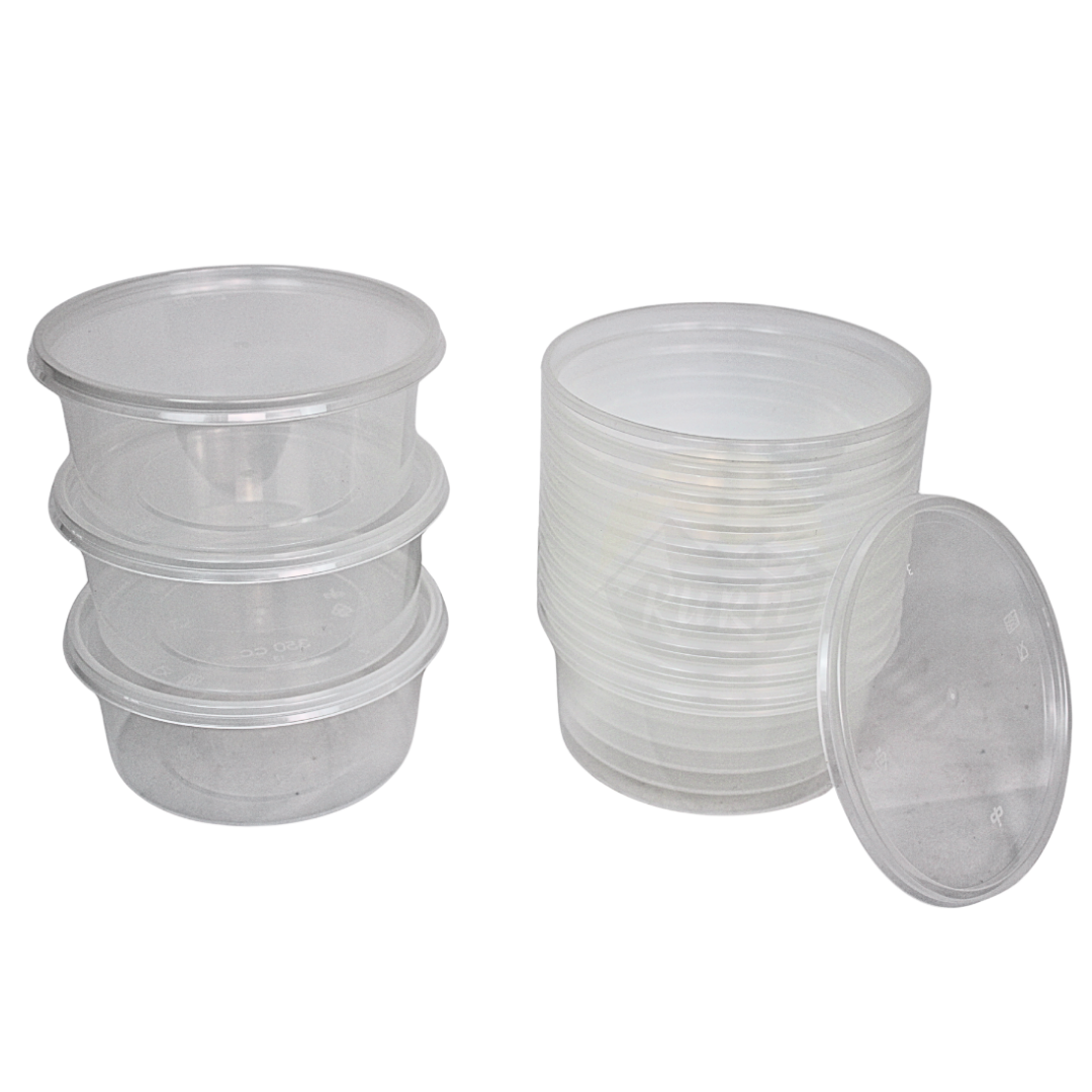 Microwave containers with lids Transparent 350ML ROUND - 50 pieces