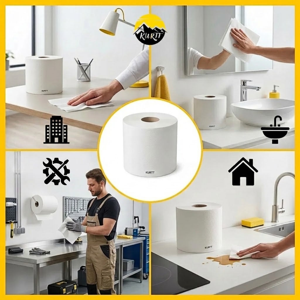 KURTT Putzrolle Midi 2-lagig Zellstoff Weiß 20cm Centerfeed – 6 Rollen | FSC Spender Küche Sanitär
