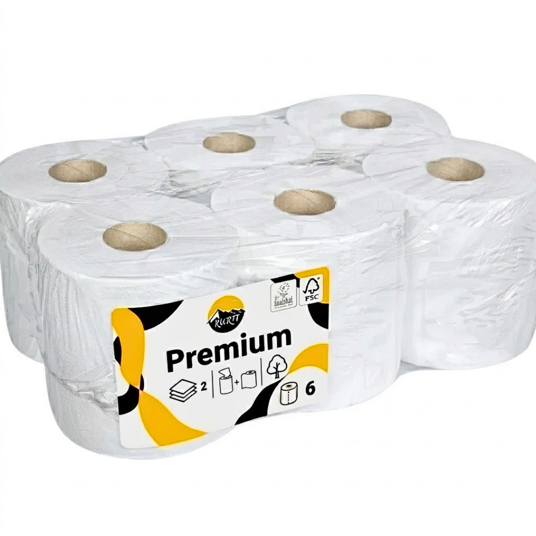KURTT Putzrolle Midi 2-lagig Zellstoff Weiß 20cm Centerfeed – 6 Rollen | FSC Spender Küche Sanitär
