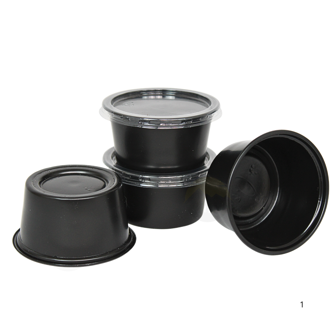 PP Saucenbecher, schwarz, mit Deckel – 1000 Stück