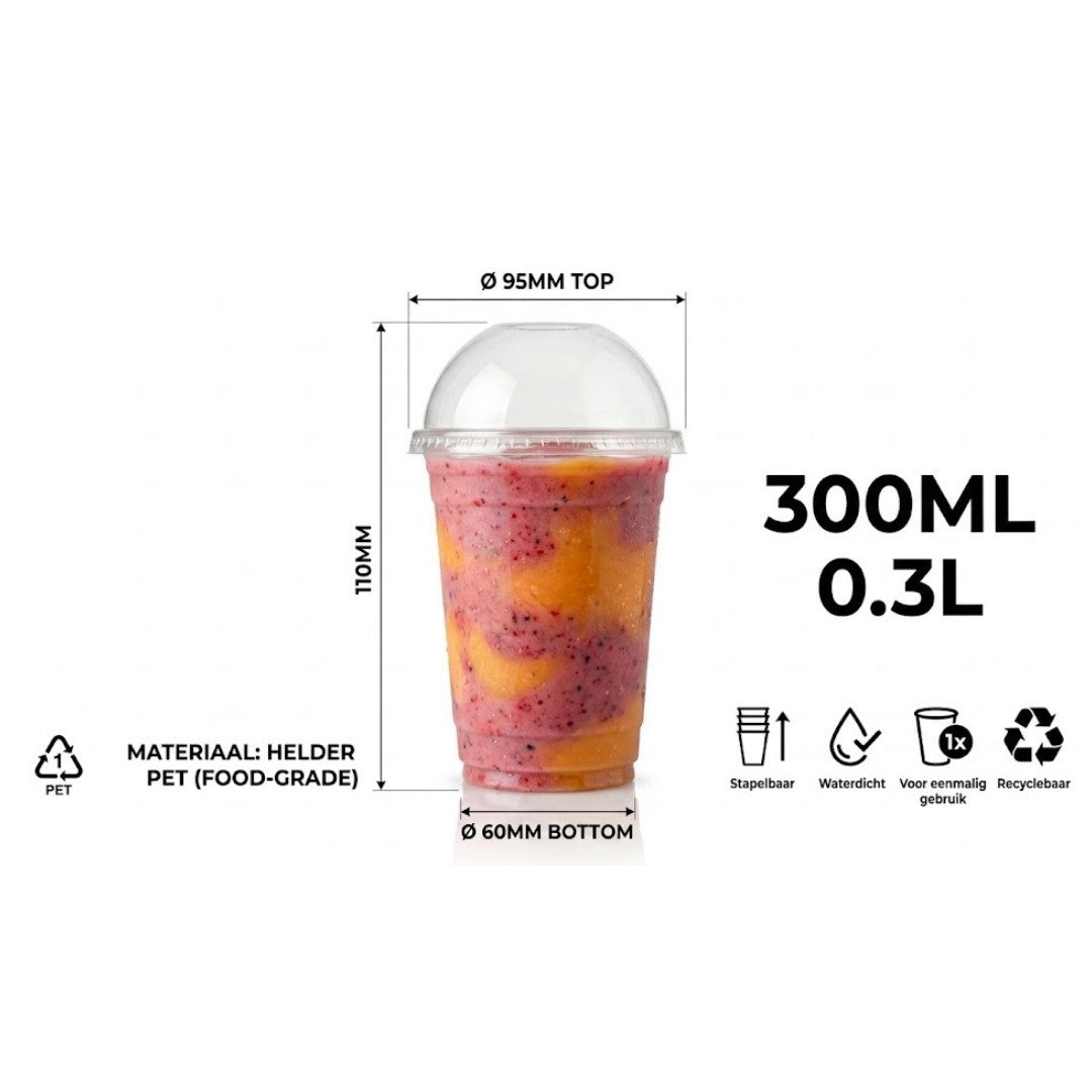 100x Smoothiebecher mit Deckel 300ml transparent Kunststoff