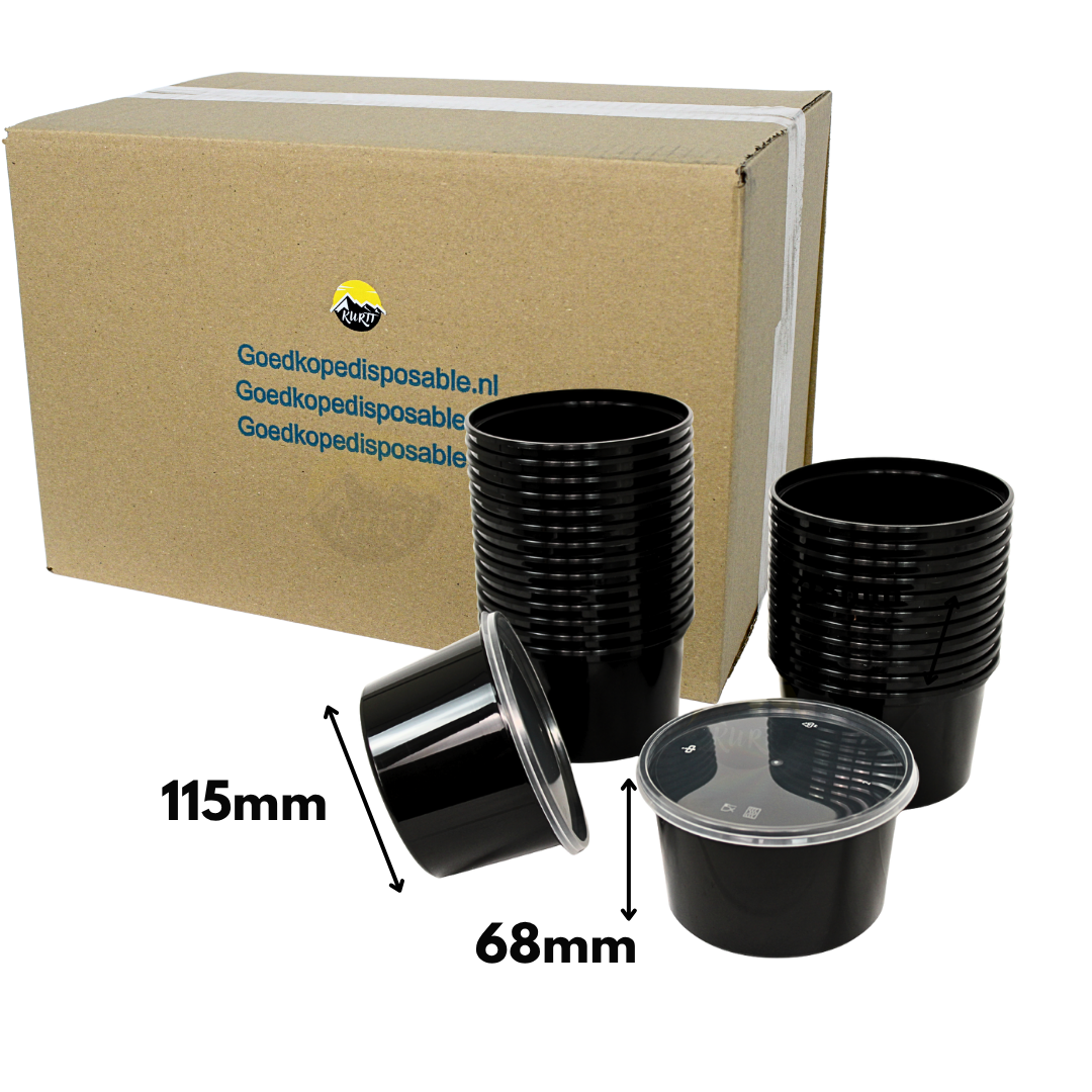 Genanvendelig sort runde 500cc - 100 stykker