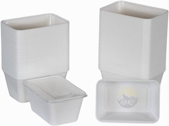 KURTT Meal Prep Behälter Weiß Mit Deckel PP – 50/100 Stück | Mikrowelle Gefrierschrank BPA-frei | 500ml 750ml 1000ml