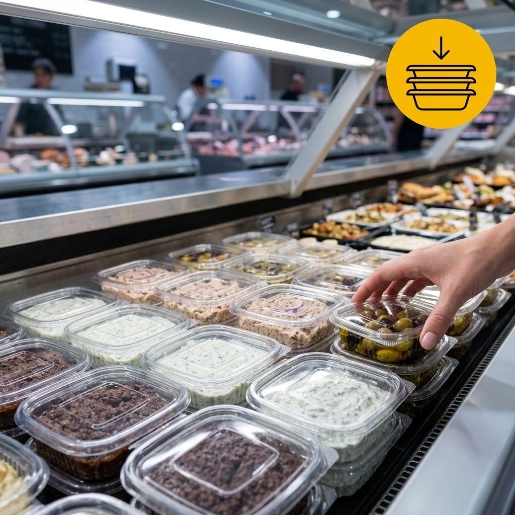Feinkostbecher 125 ml Transparent - 100 Stück mit angehängtem Deckel | Saucenbecher
