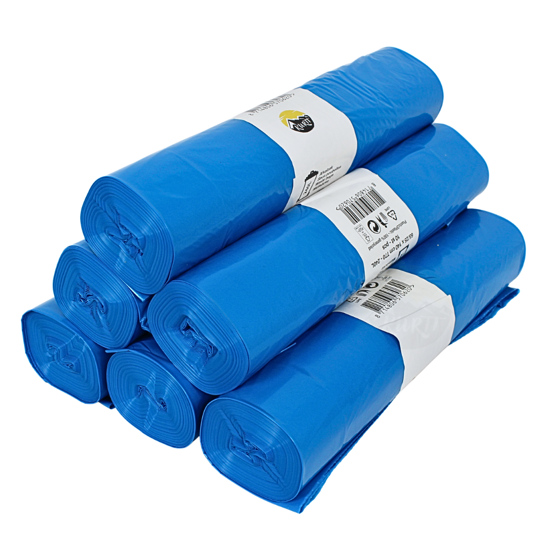 LDPE-Müllsäcke 65/25 x 140 cm Blau (240L) – Typ 70 (auf Rolle) – 100 Stück