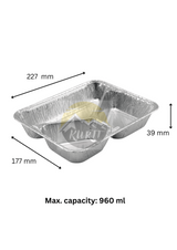 Aluschale 960G 3-geteilt mit Aludeckel - 100 Stück