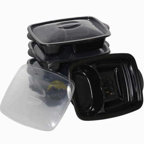 50 stück - 2 Fächer  - Meal prep boxen - Prep meal schalen | Essensbox, Lunchbox, Mikrowellenbehälter mit Deckel schwarz