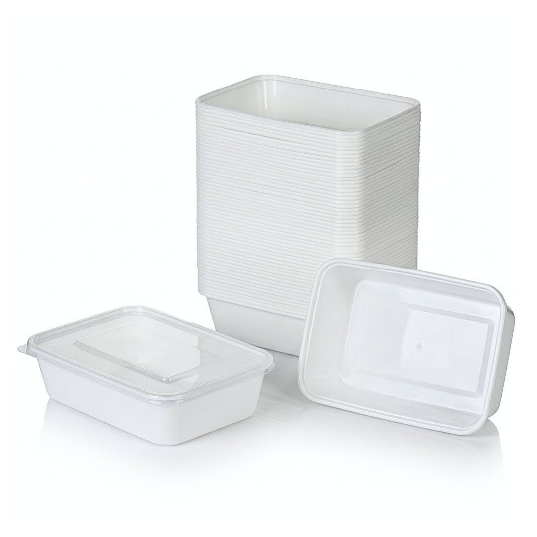 KURTT Meal Prep Behälter Weiß Mit Deckel PP – 50/100 Stück | Mikrowelle Gefrierschrank BPA-frei | 500ml 750ml 1000ml