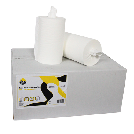 12 Mini-Handtuchrollen, schlauchlos, 60 Meter, 2-lagig, 12 Putzpapiere pro Packung, auch praktisch als Küchenrolle