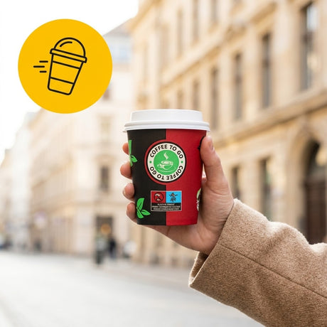 Rood-zwarte 8 oz koffiebeker, zijaanzicht