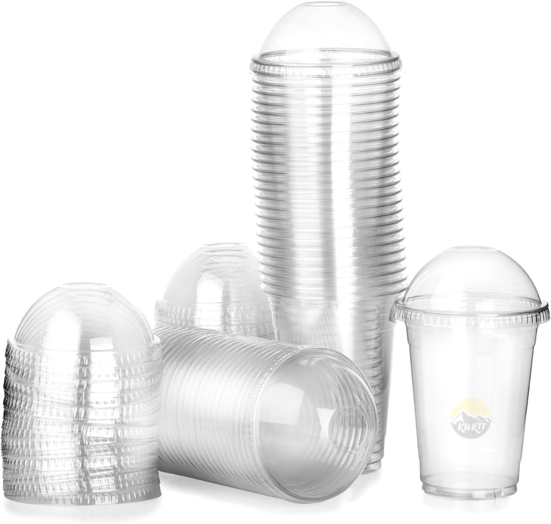 100x Smoothiebecher mit Deckel 400ml Transparent Kunststoff