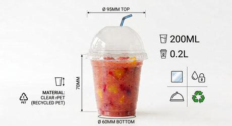 100x Smoothiebecher mit Deckel 200ml Transparent Kunststoff