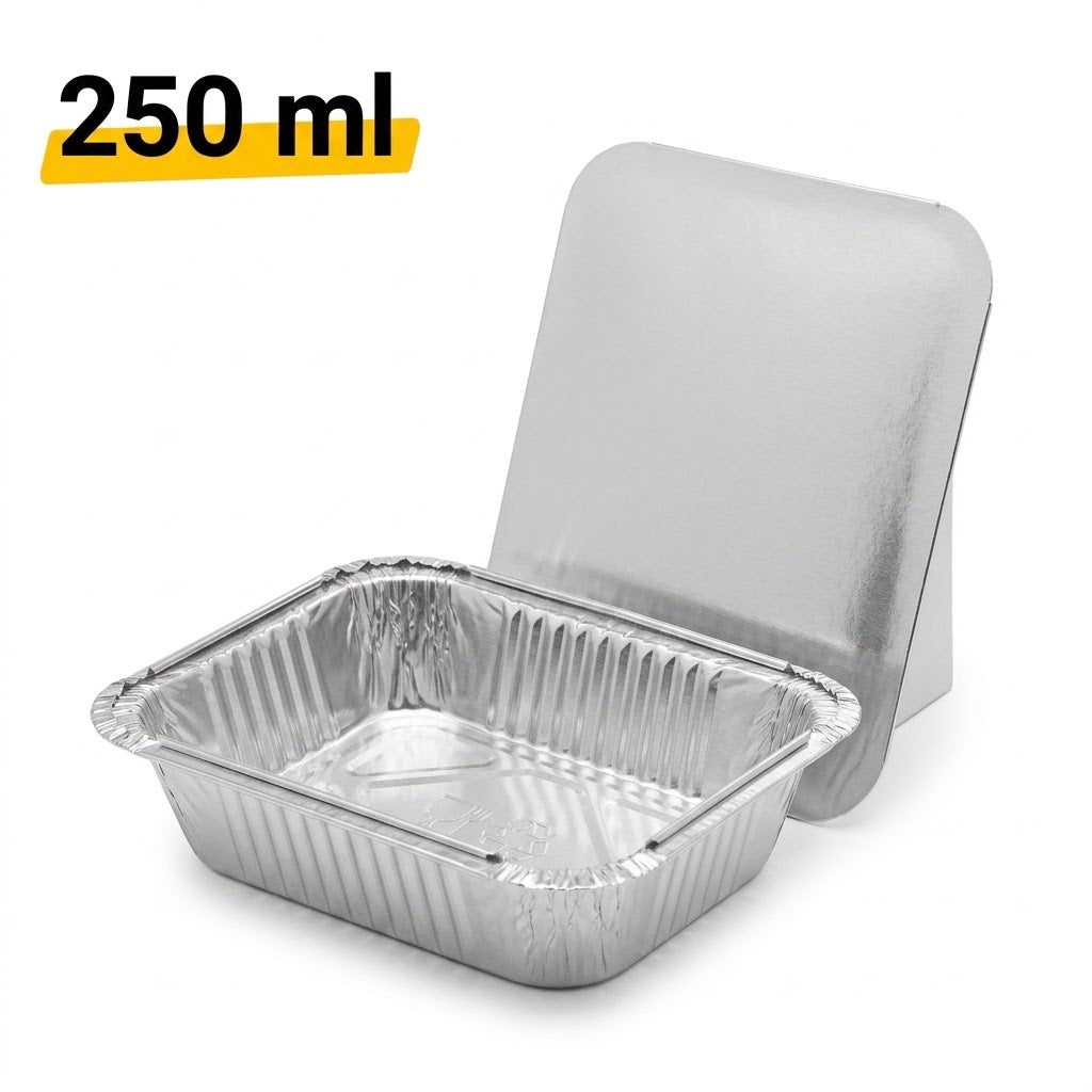 Aluschalen mit Deckel 100 Stück – (250 ml) Ofenschalen Airfryer