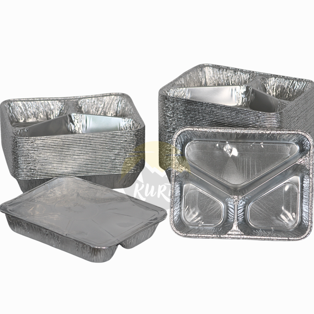 Aluschale 960G 3-geteilt mit Aludeckel - 100 Stück