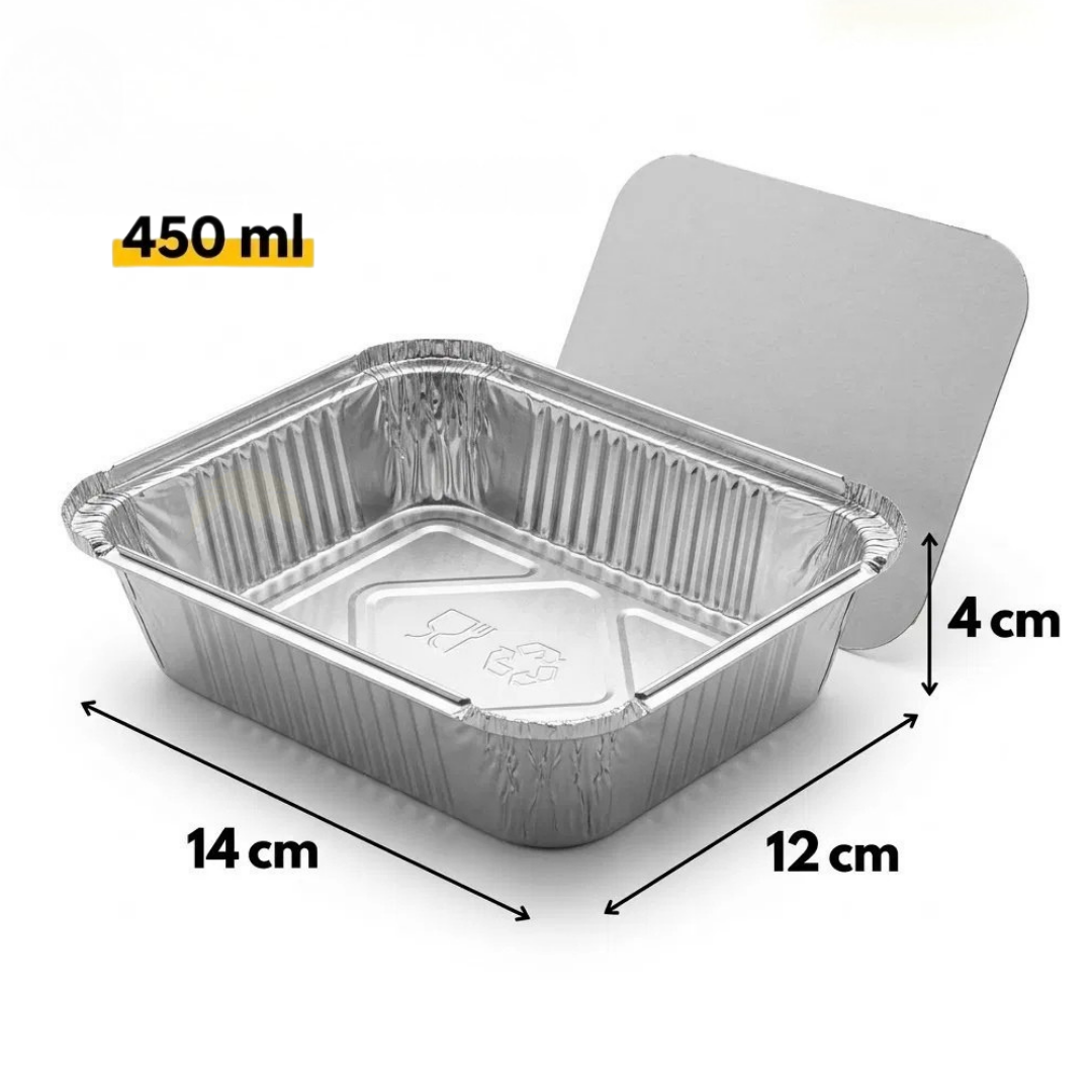 Aluminium-Schalen mit Deckel 100 Stück - (450 ml) Auflaufformen Airfryer