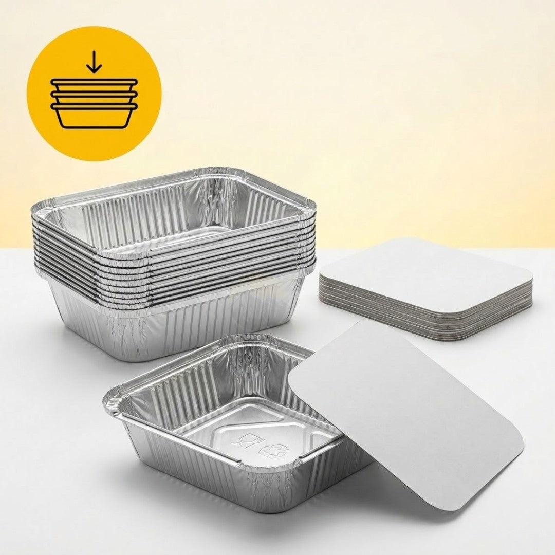 Aluminium-Schalen mit Deckel 100 Stück - (450 ml) Auflaufformen Airfryer
