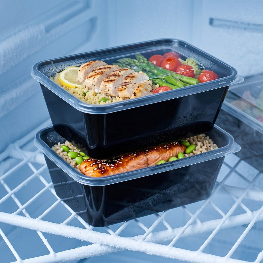 KURTT Meal Prep Boxen Schwarz PP Mit Deckel | Mikrowelle Gefrierschrank 50/100 Stück BPA-frei | 500ml 650ml 750ml 1000ml