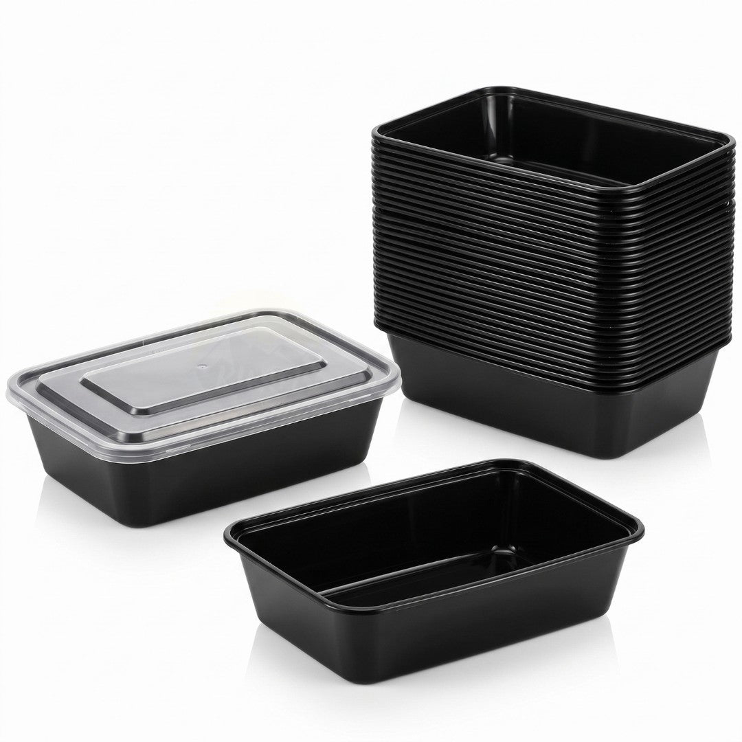 KURTT Meal Prep Boxen Schwarz PP Mit Deckel | Mikrowelle Gefrierschrank 50/100 Stück BPA-frei | 500ml 650ml 750ml 1000ml