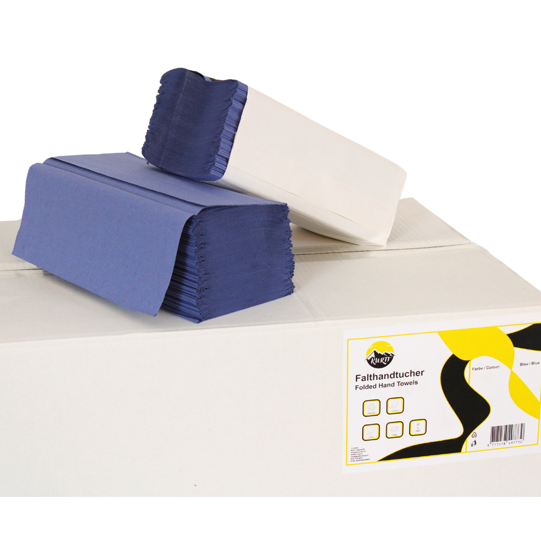 Papierhandtücher Blau 2-lagig 23 x 25 cm - 5.000 Blatt