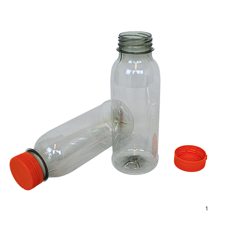 rPET-Flasche 250ml mit orangefarbenem Verschluss | BPA-frei & lebensmittelecht - 40 Stück