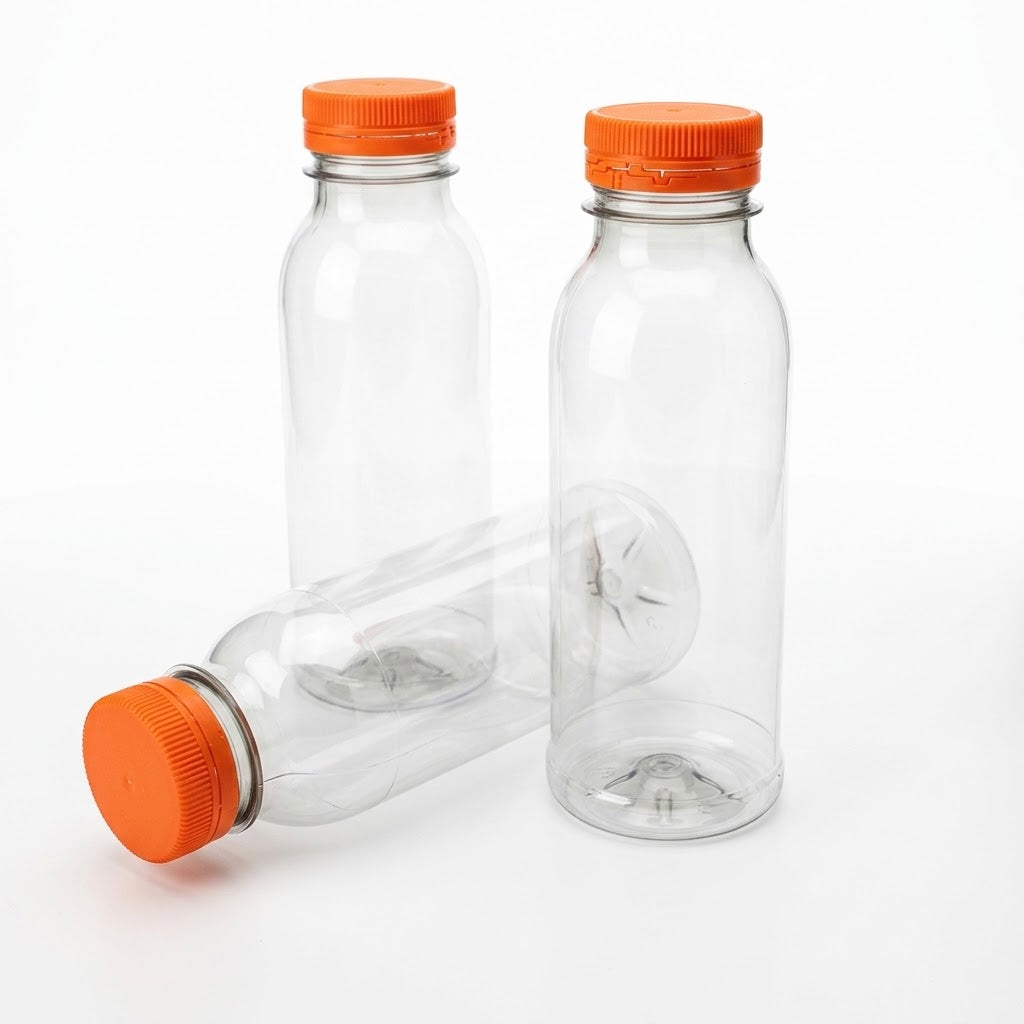 rPET-Flasche 250ml mit orangefarbenem Verschluss | BPA-frei & lebensmittelecht - 40 Stück