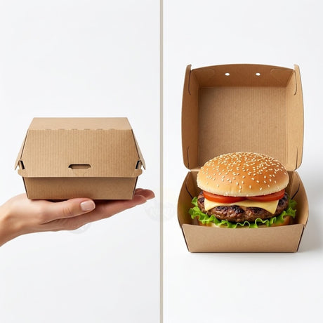 Hamburgerbox Kraft Wellpappe BIO – Stabile Einweg-Burgerbox | Mittel & Groß | 50/100/200 Stück