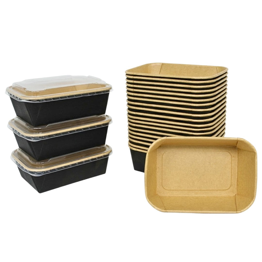 50x Kraft-Mikrowellendosen mit Deckel (900ml) - Meal-Prep-Dose - Frischhaltedosen - Salatschalen