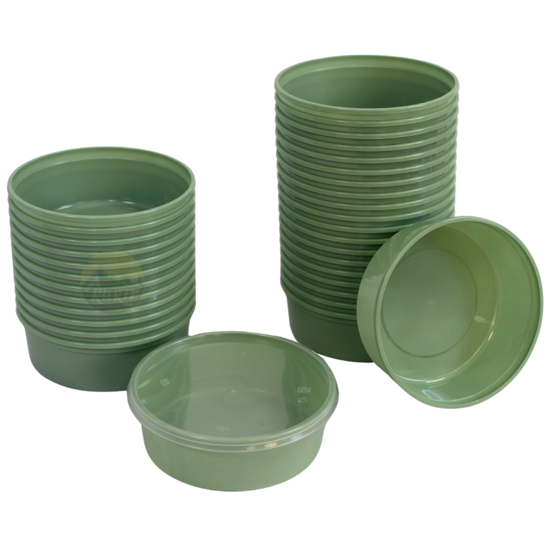 Microwave containers with lids Green 250ML ROUND - 100 pieces