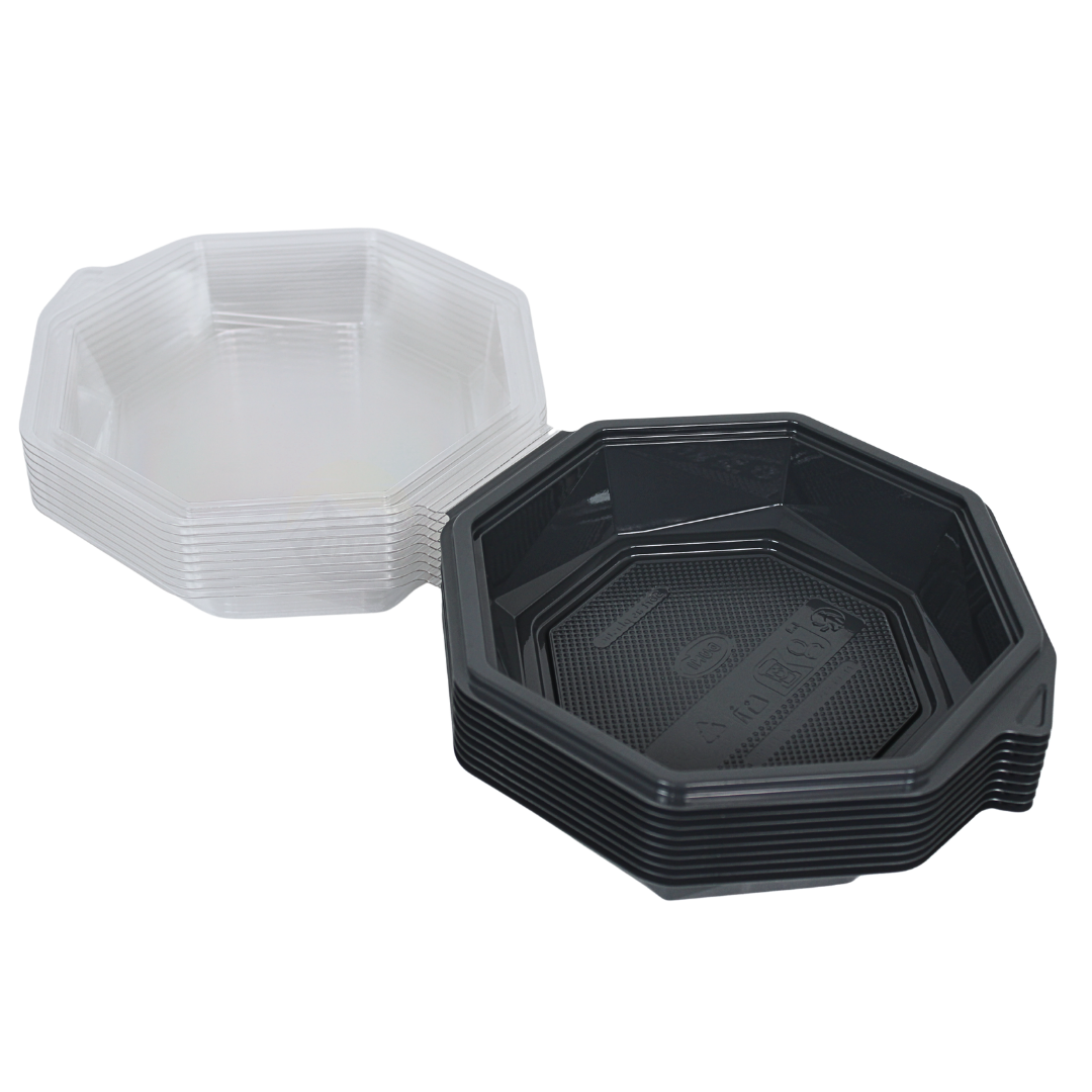 APET Octaview Schale Grau 160x60mm mit festem Deckel 400ml | 60 Stück | Tapas Beilagen Desserts