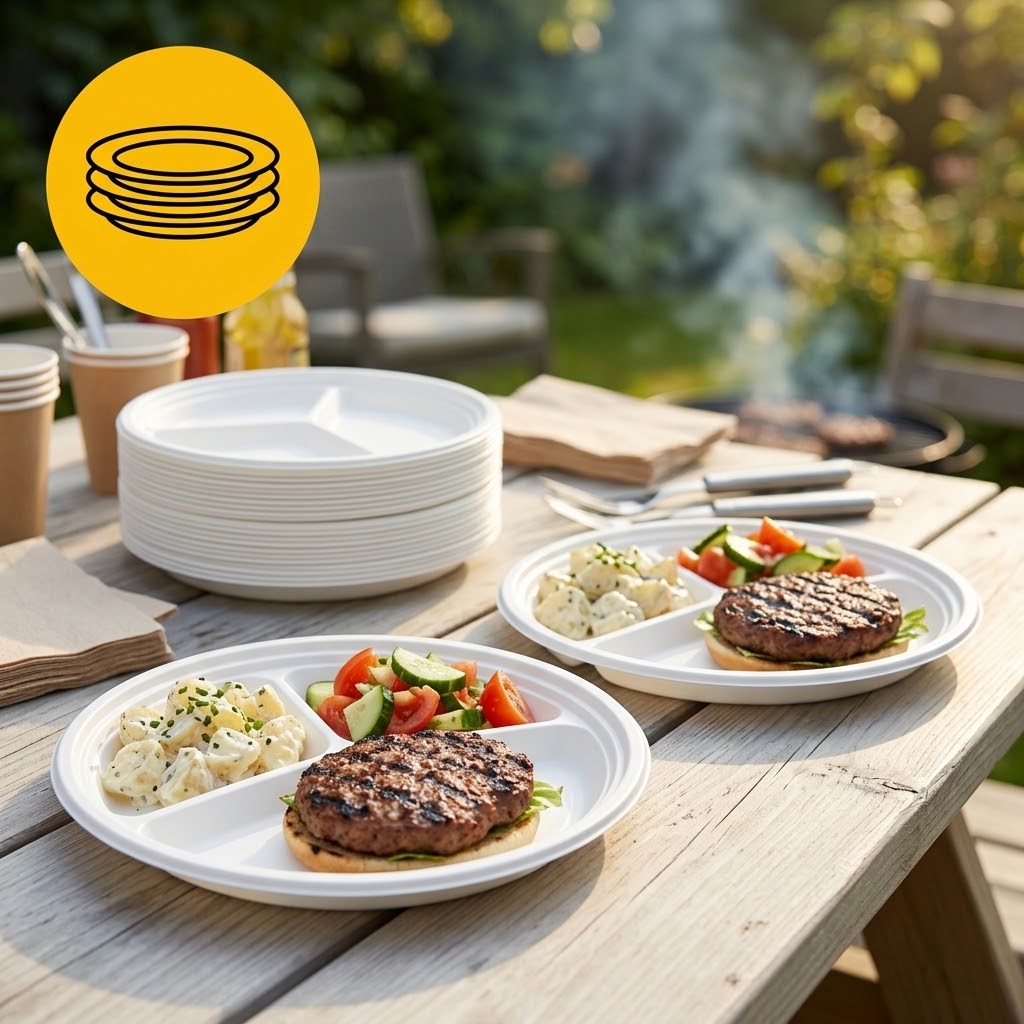 Kunststoffteller 3-Vaks 22cm – 100 Stück Einwegteller Gastronomie
