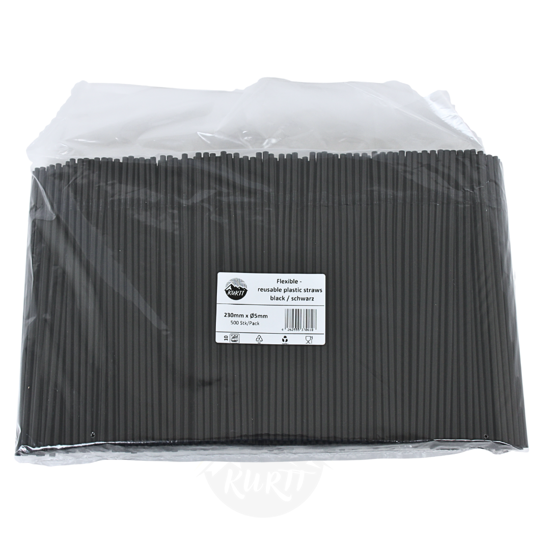 500x Flexible Trinkhalme Wiederverwendbar Flexibel PP 5x230mm | Bunt Schwarz BPA-frei