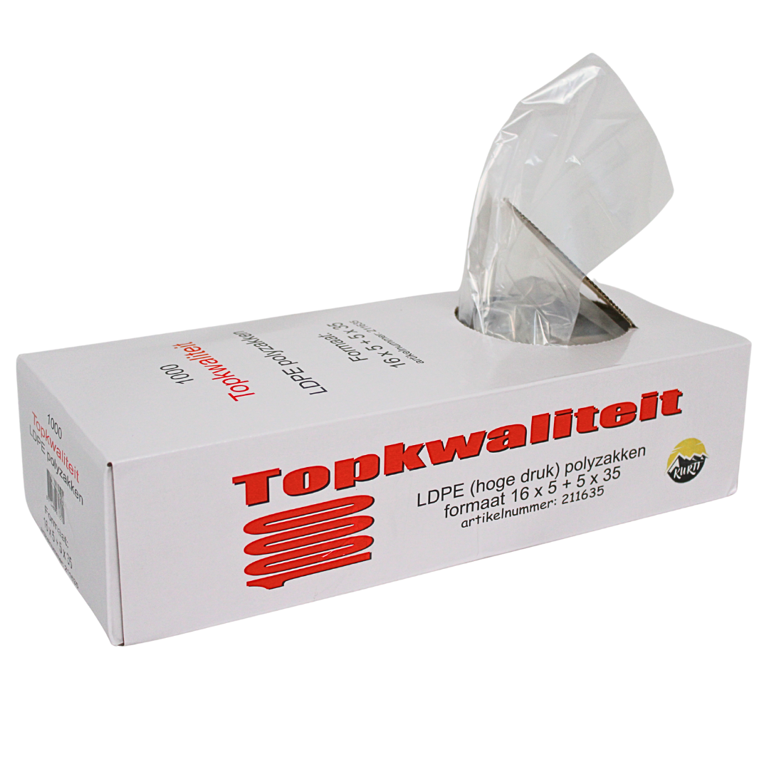 LDPE-Polybeutel 16+2x5x35 - 1000 Stück