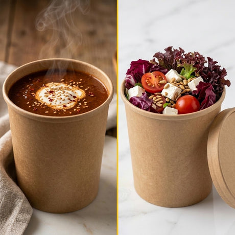 100x Karton-Suppenbecher mit Deckel 500ml – Kraftpapier, Einweg Gastronomie Catering
