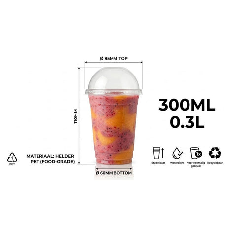 100x Smoothiebecher mit Deckel 300ml transparent Kunststoff