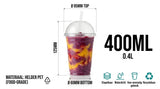 100x Smoothiebecher mit Deckel 400ml Transparent Kunststoff